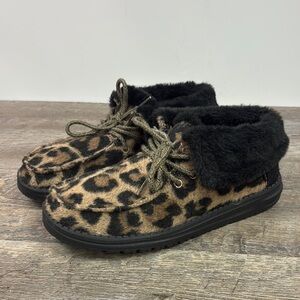 Hey Dude Women’s BRITT Leopard Print Fold Over Casual Shoes Size 7